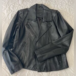 BLANKNYC] Womens Luxury Clothing Semi Fitted Vegan Leather Motorcycle Jacket